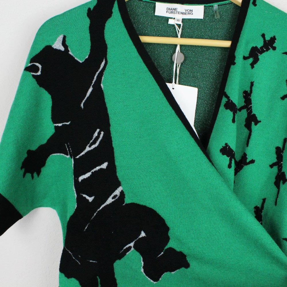 NWT Diane von Furstenberg DVF Cardigan, XS, Green, Knit Wrap Top - Picture 13 of 16